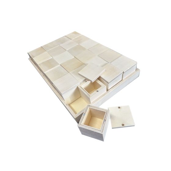 Seconds Quality - Wooden Tray with 24 Mini Cube Boxes or Advent Calendar