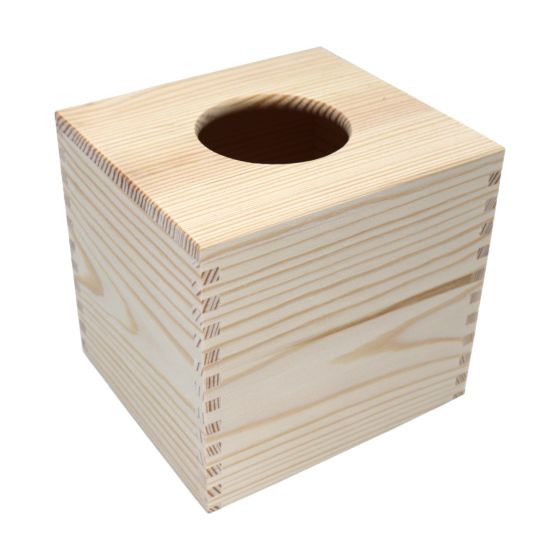 Luxury Solid Pine Wooden Cube Tissue Box with ROUND Slot