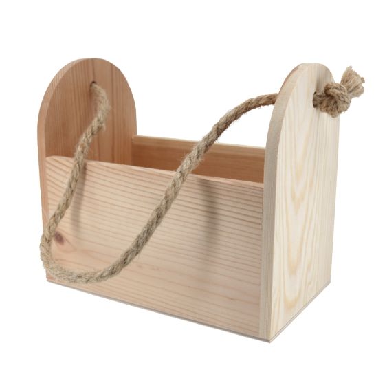 Solid Pine Wood 20cm Condiment holder / Crate / Caddy with Rope Handle (open-top)