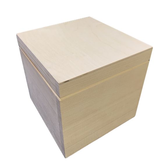 Solid Pine Wood 16cm Cube Box with Hinged Lid