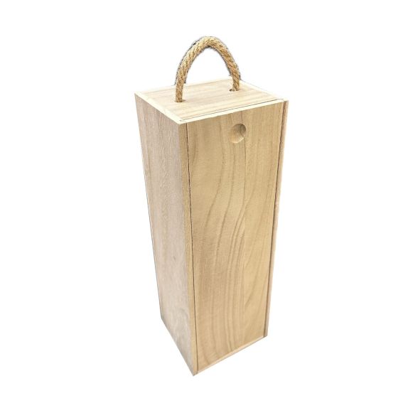 Plain Wooden Champagne or Large Wine Box with Sliding Lid and Rope - WBM1669