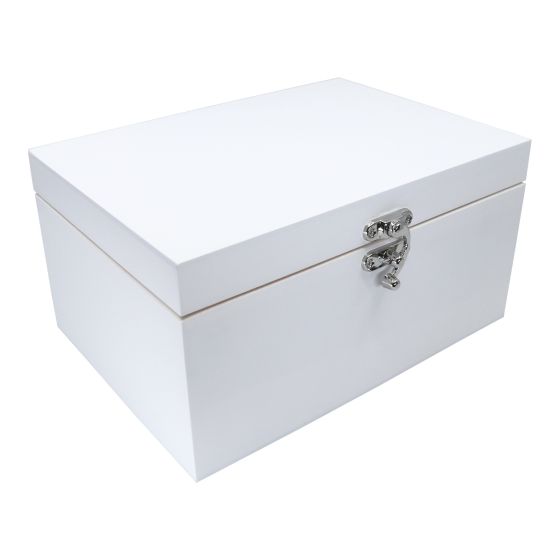 Luxury 27cm White Painted Solid Wooden Deep Rectangular Box - WBM5091