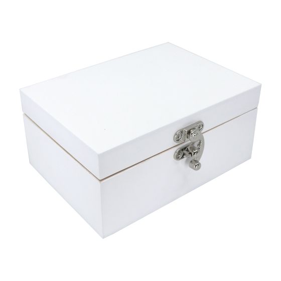 Luxury 15cm White Painted Solid Wooden Deep Rectangular Box - WBM5093