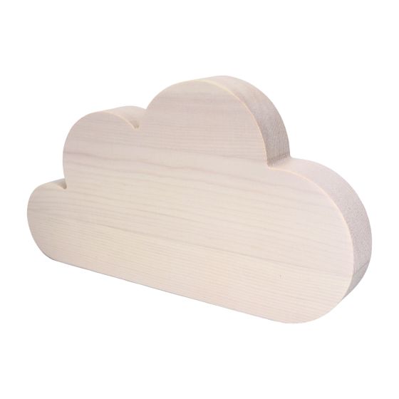 22cm Whitewashed Freestanding SOLID Wooden Cloud Plaque