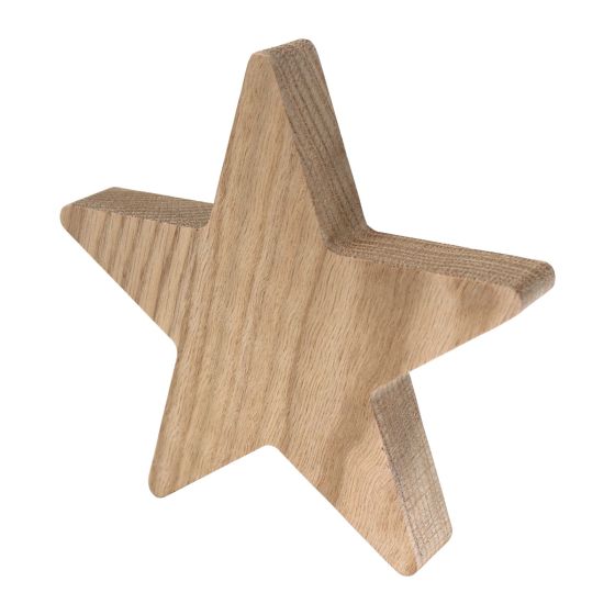 17cm Solid Natural OAK Wood Star Plaque - Freestanding