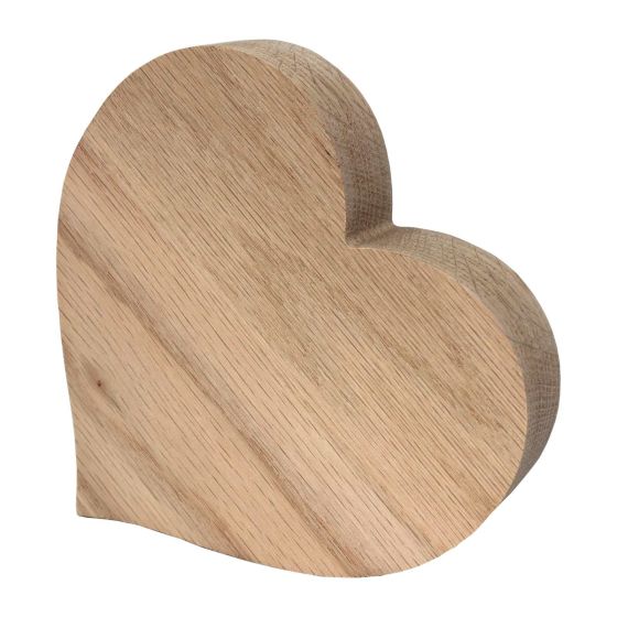 14.5cm Solid Natural OAK Wood Heart Plaque - Freestanding (on side)