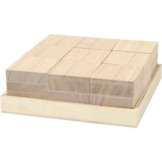 Tray of 9 Wooden 4cm Building Blocks / Puzzle Cubes - Empress Wood - WCC57398