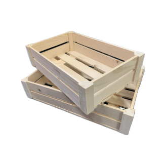 Solid Pine Wooden Shallow 2-Slatted Trays or Storage Crates - Choose Size!