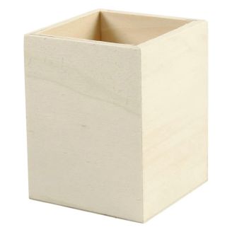 Single Plain Wooden Pencil Holder Pot - Desk Tidy